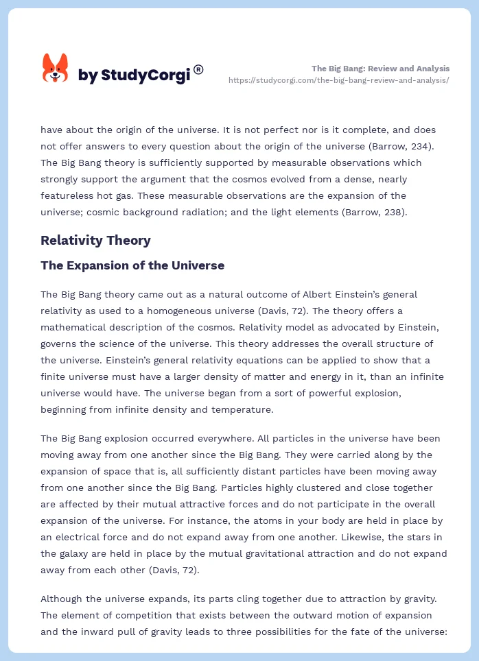 The Big Bang: Review and Analysis. Page 2
