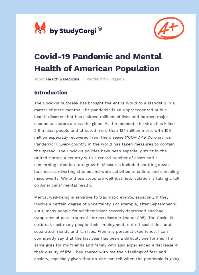 Covid-19 Pandemic and Mental Health of American Population. Page 1