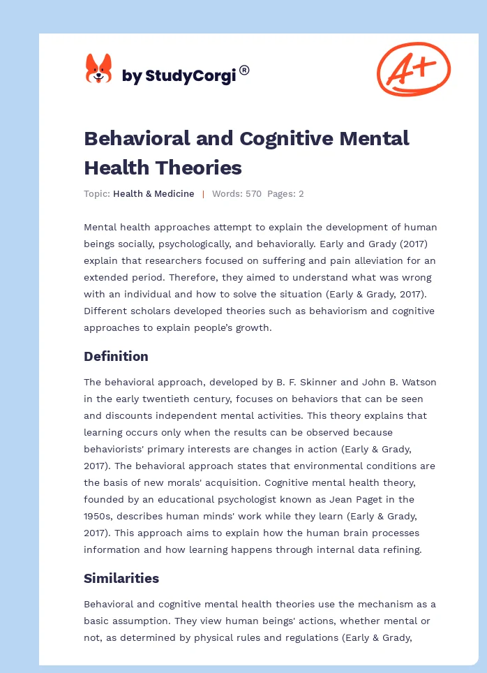 Behavioral and Cognitive Mental Health Theories. Page 1