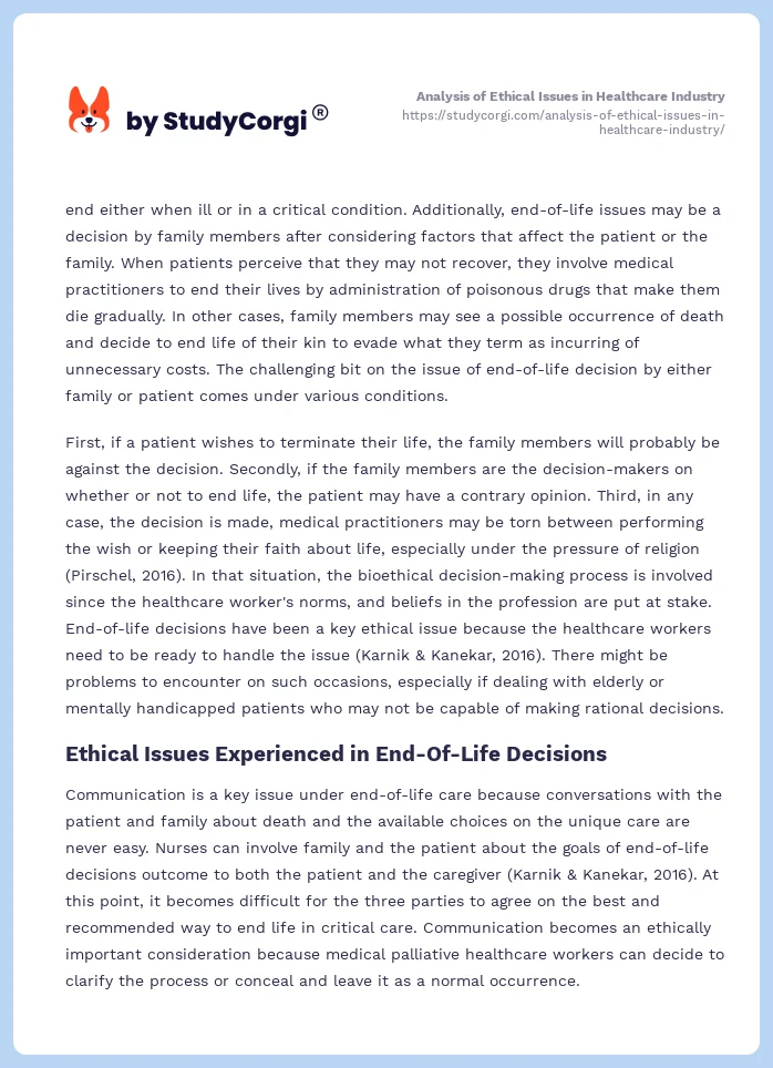Analysis of Ethical Issues in Healthcare Industry. Page 2