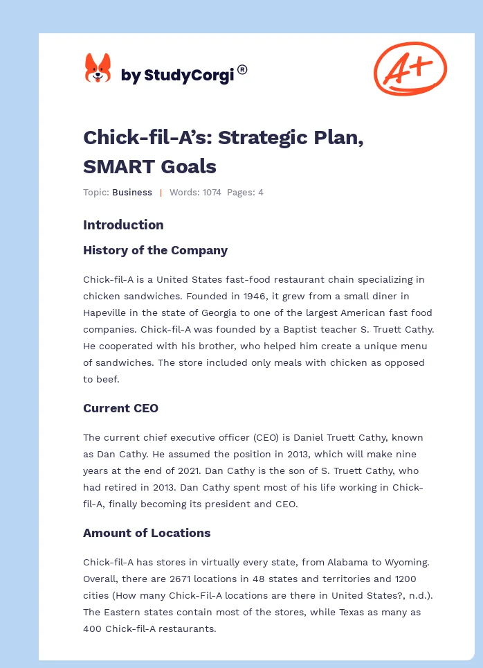 Chick-fil-A’s: Strategic Plan, SMART Goals. Page 1