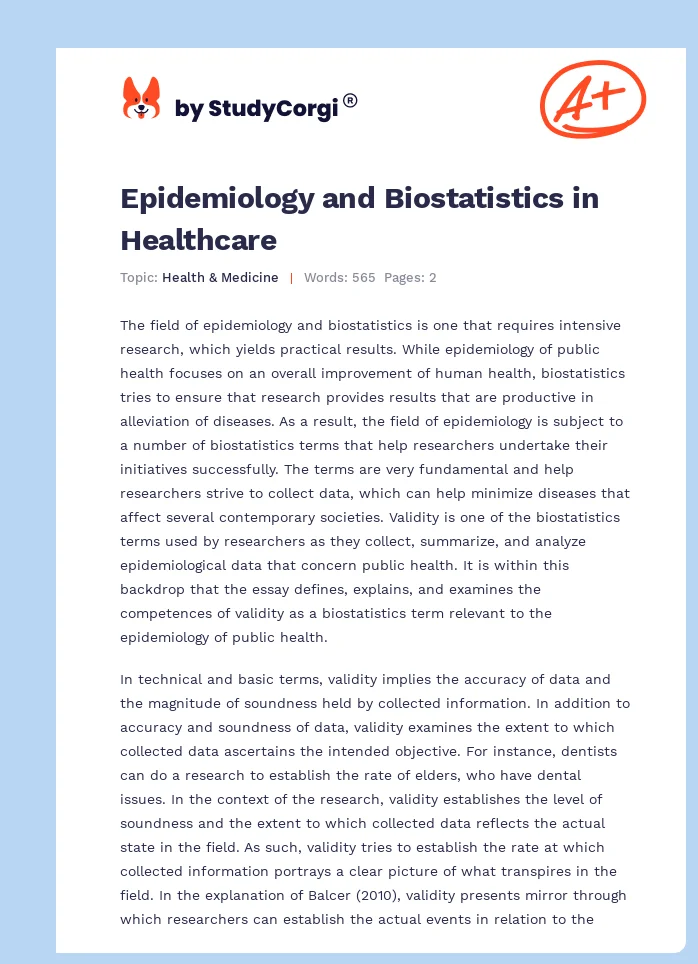 Epidemiology and Biostatistics in Healthcare. Page 1