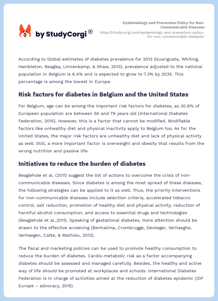 Epidemiology and Prevention Policy for Non-Communicable Diseases. Page 2