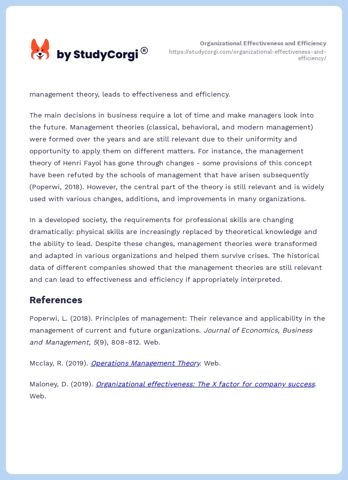 Organizational Effectiveness and Efficiency. Page 2