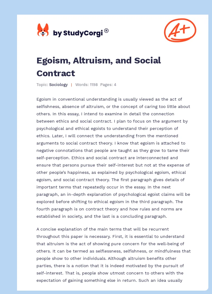Egoism, Altruism, and Social Contract. Page 1