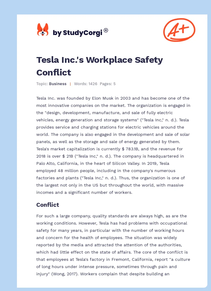 Tesla Inc.'s Workplace Safety Conflict. Page 1