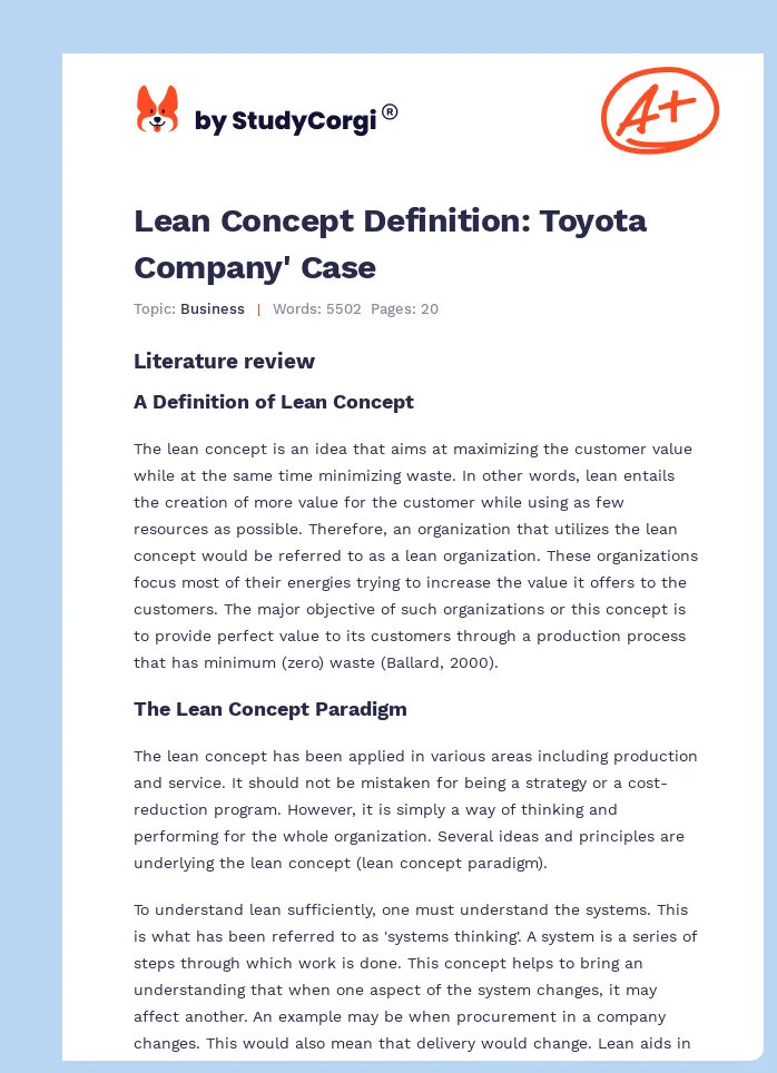 Lean Concept Definition: Toyota Company' Case. Page 1