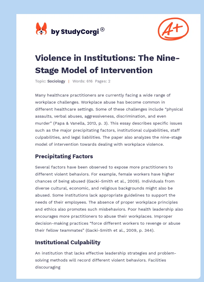 Violence in Institutions: The Nine-Stage Model of Intervention. Page 1