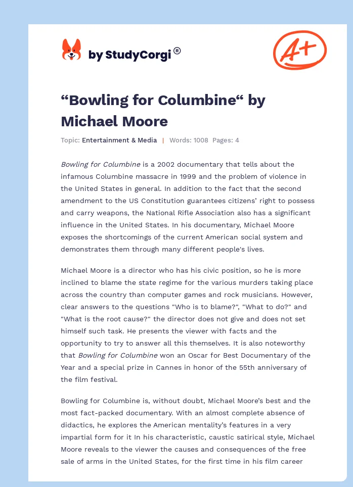 “Bowling for Columbine“ by Michael Moore. Page 1