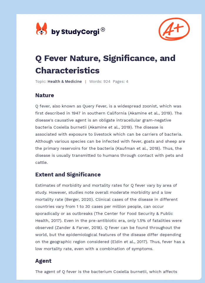Q Fever Nature, Significance, and Characteristics. Page 1