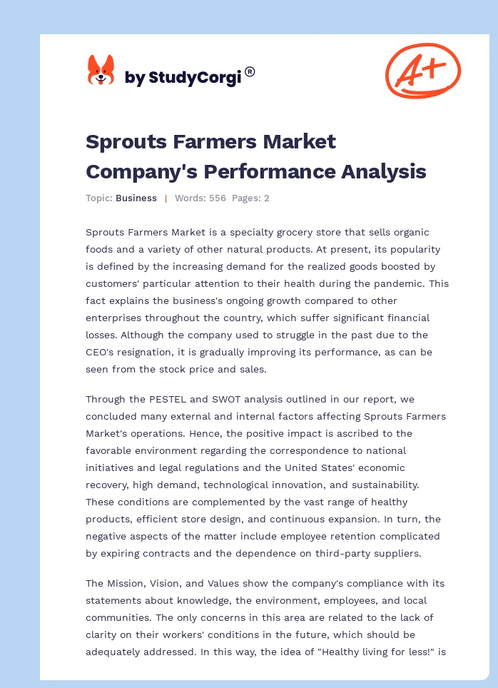 Sprouts Farmers Market Company's Performance Analysis. Page 1