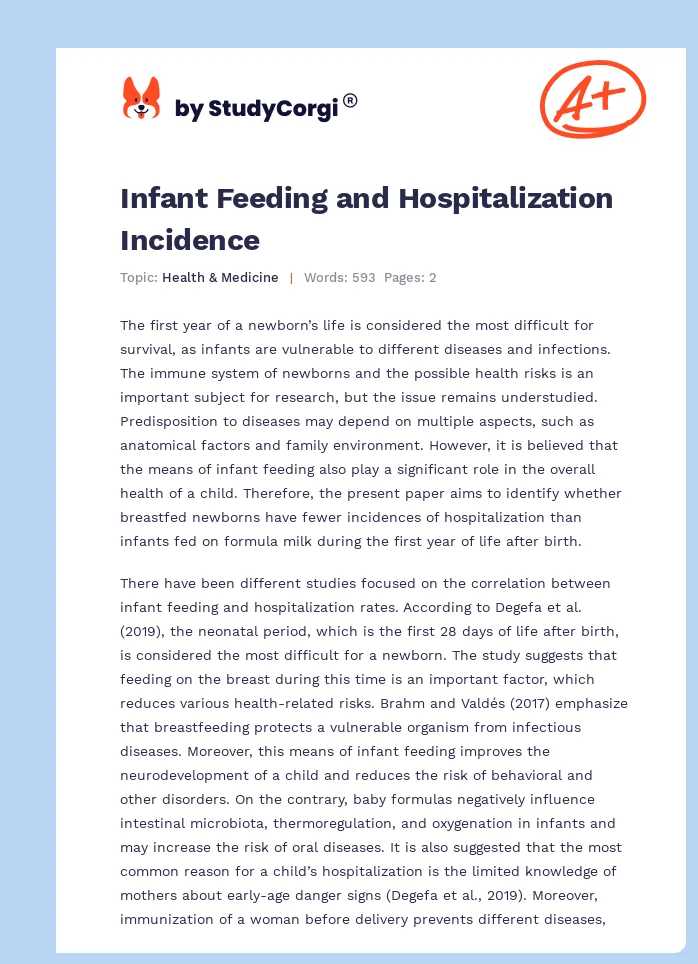 Infant Feeding and Hospitalization Incidence. Page 1