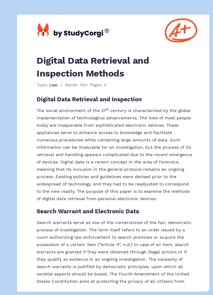 Digital Data Retrieval and Inspection Methods. Page 1