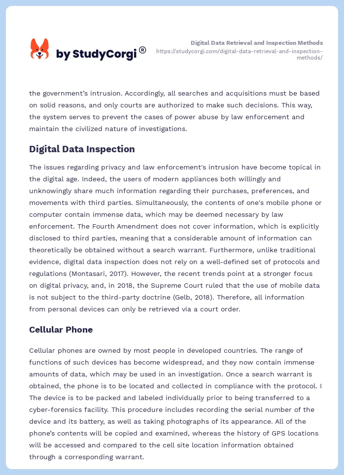 Digital Data Retrieval and Inspection Methods. Page 2