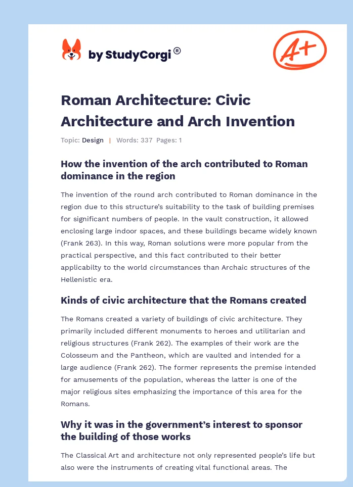 Roman Architecture: Civic Architecture and Arch Invention. Page 1