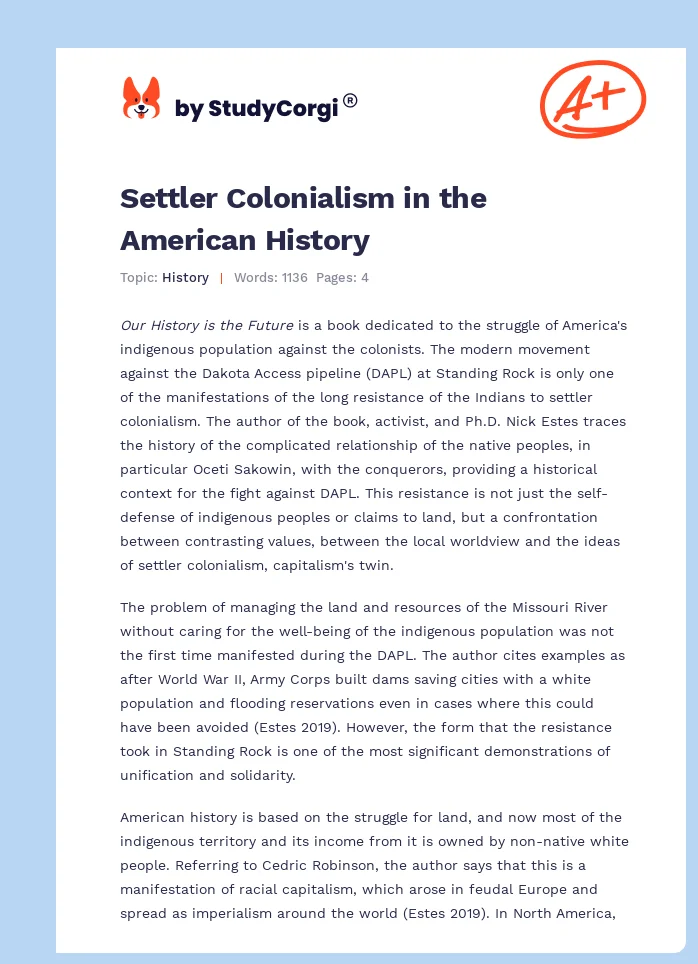 Settler Colonialism in the American History. Page 1