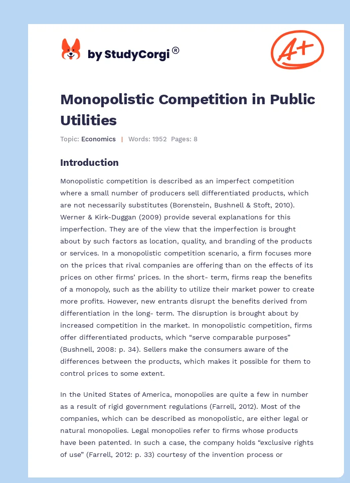 Monopolistic Competition in Public Utilities. Page 1