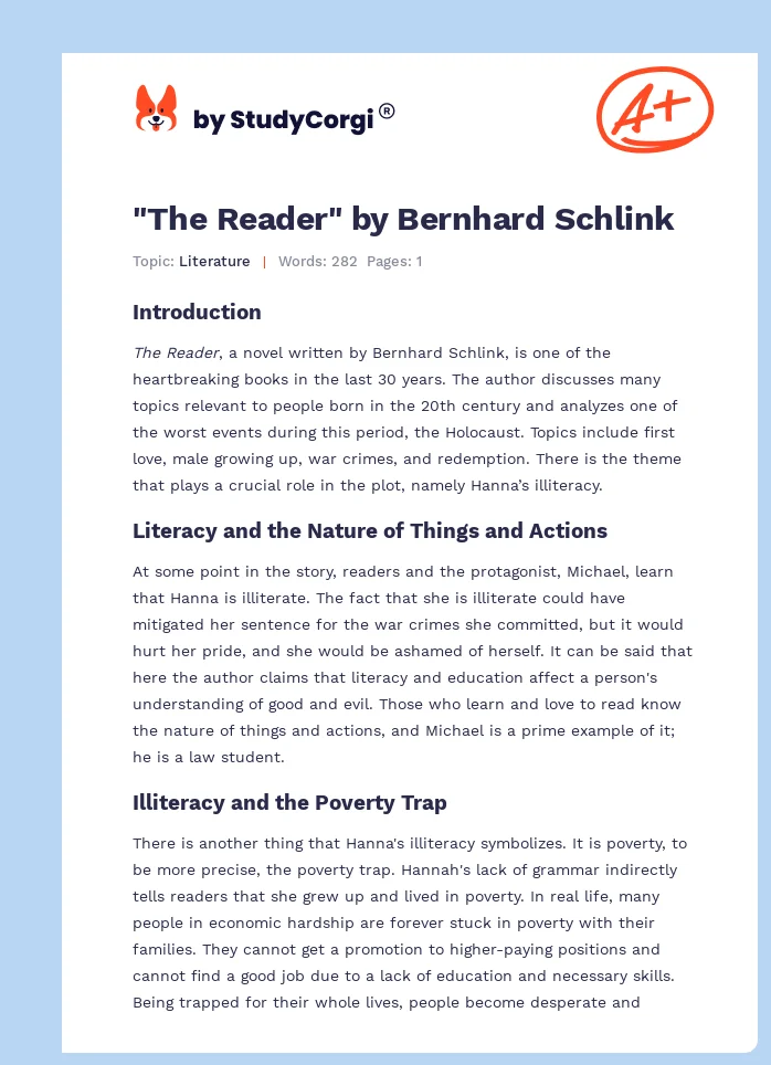 "The Reader" by Bernhard Schlink. Page 1