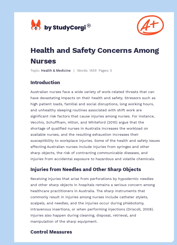 Health and Safety Concerns Among Nurses. Page 1