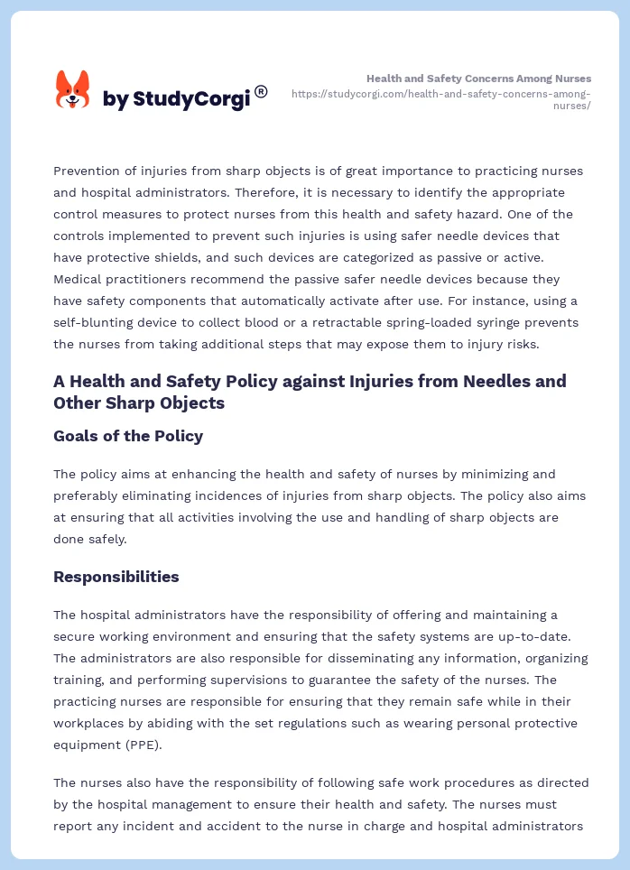 Health and Safety Concerns Among Nurses. Page 2