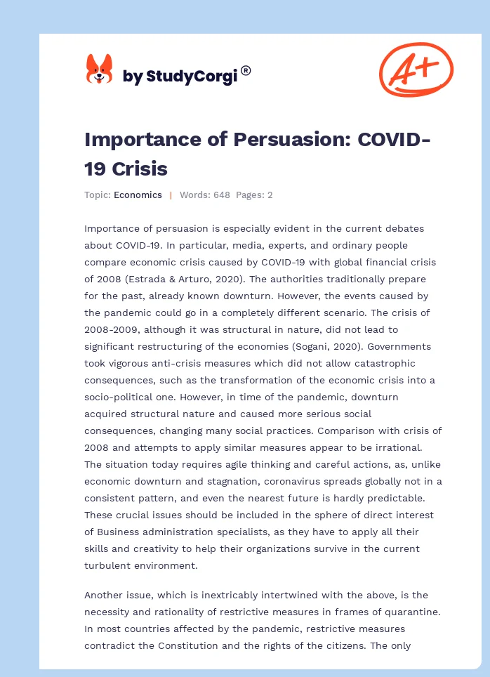Importance of Persuasion: COVID-19 Crisis. Page 1