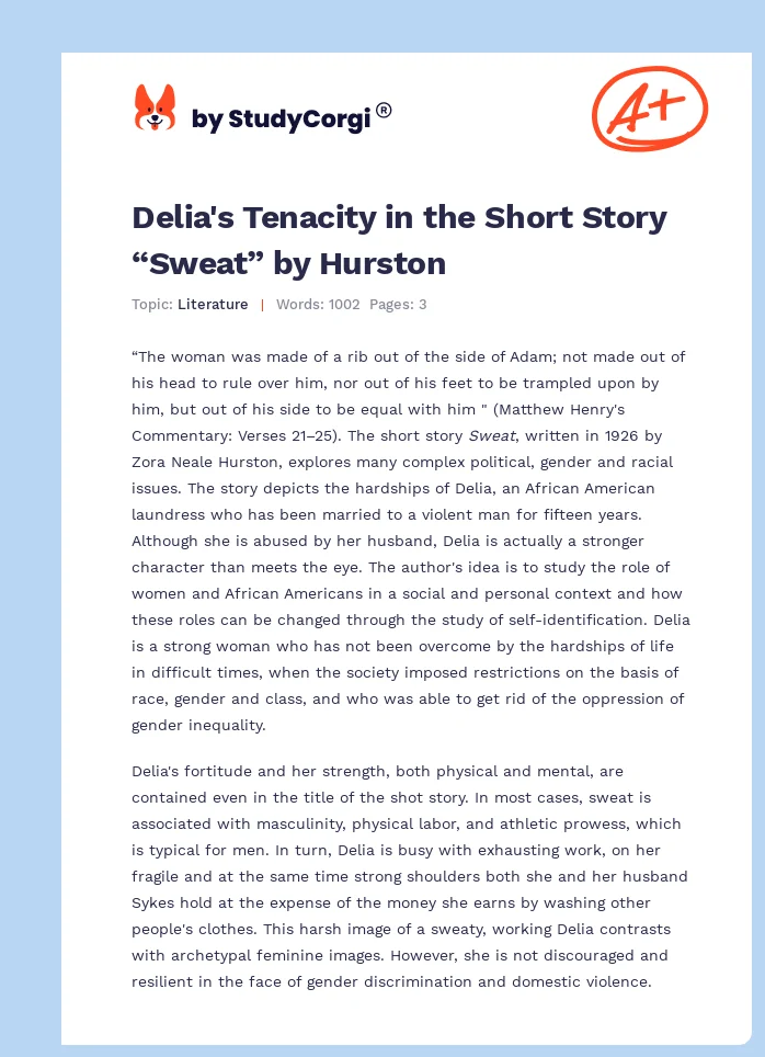 Delia's Tenacity in the Short Story “Sweat” by Hurston. Page 1
