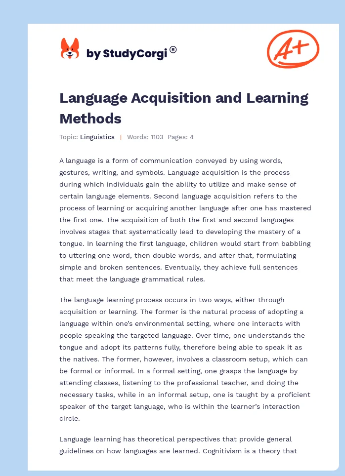 Language Acquisition and Learning Methods. Page 1