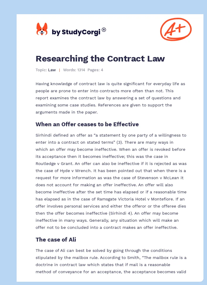 Researching the Contract Law. Page 1