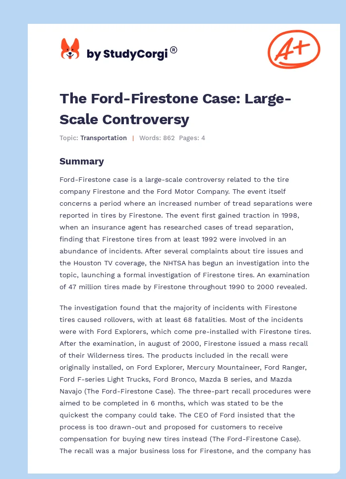 The Ford-Firestone Case: Large-Scale Controversy. Page 1