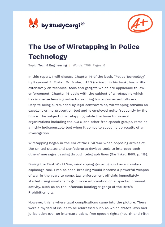 The Use of Wiretapping in Police Technology. Page 1