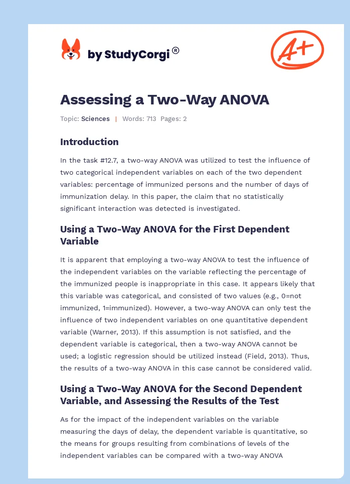 Assessing a Two-Way ANOVA. Page 1