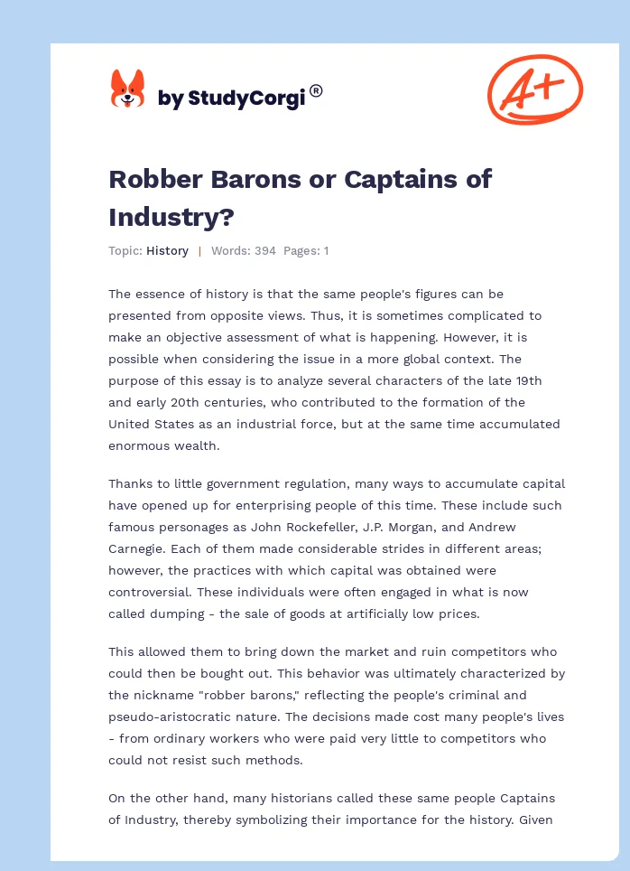 Robber Barons or Captains of Industry?. Page 1