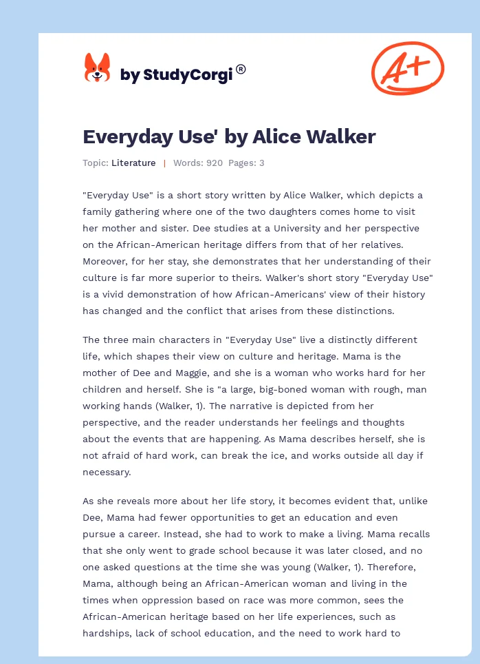 Everyday Use' by Alice Walker. Page 1