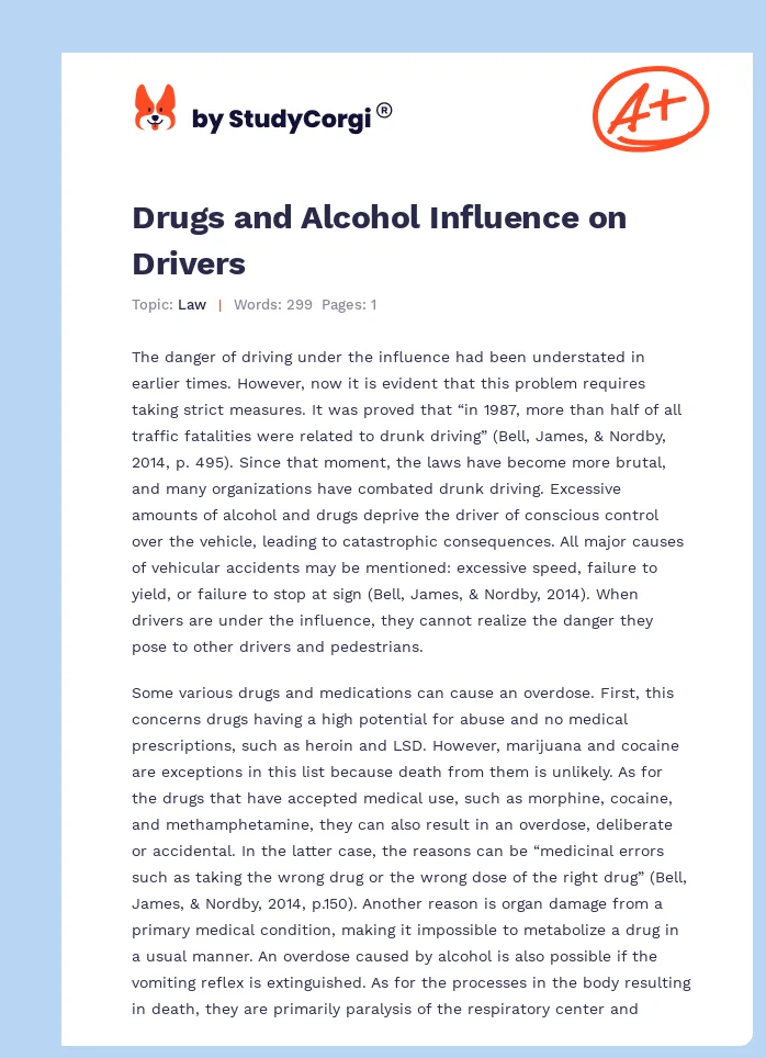 Drugs and Alcohol Influence on Drivers. Page 1