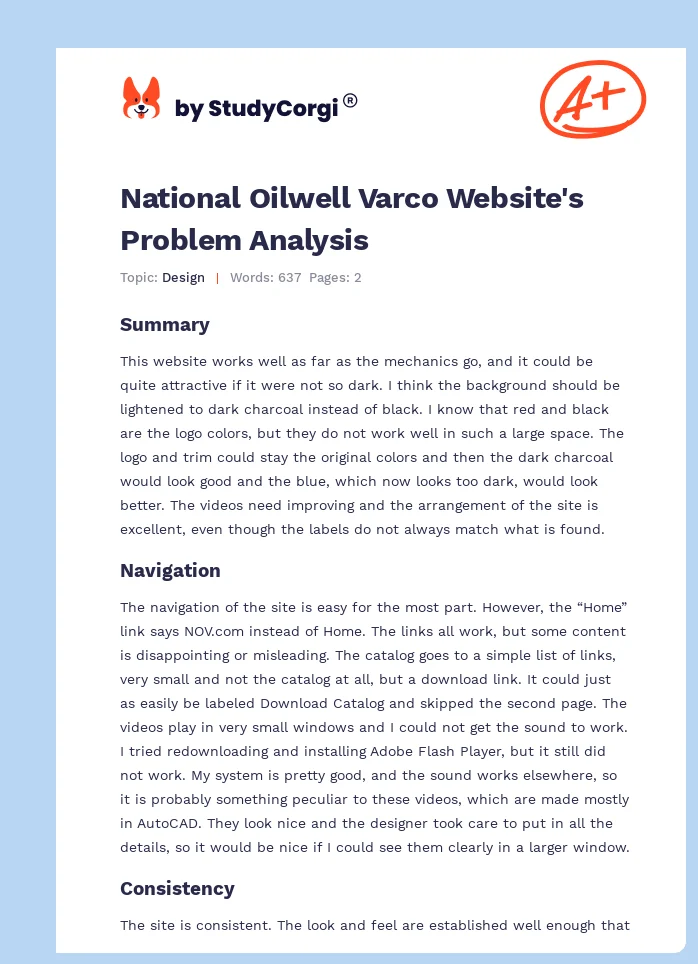 National Oilwell Varco Website's Problem Analysis. Page 1