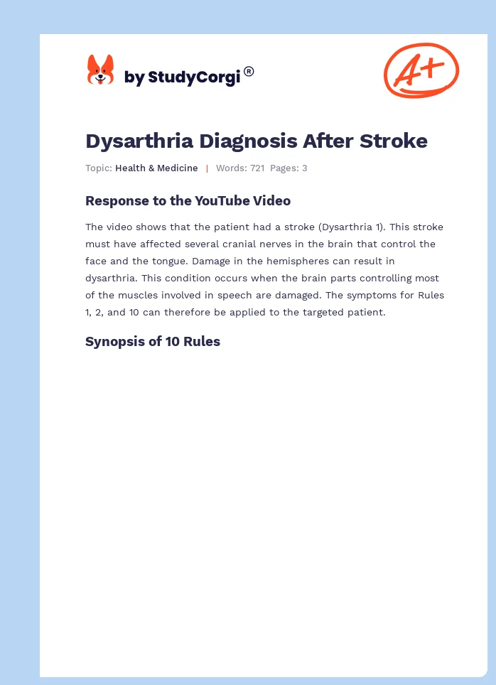 Dysarthria Diagnosis After Stroke. Page 1
