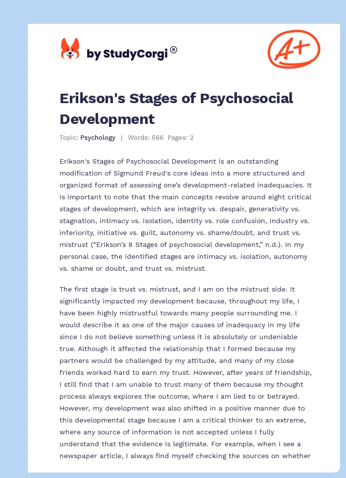 Erikson's Stages of Psychosocial Development. Page 1
