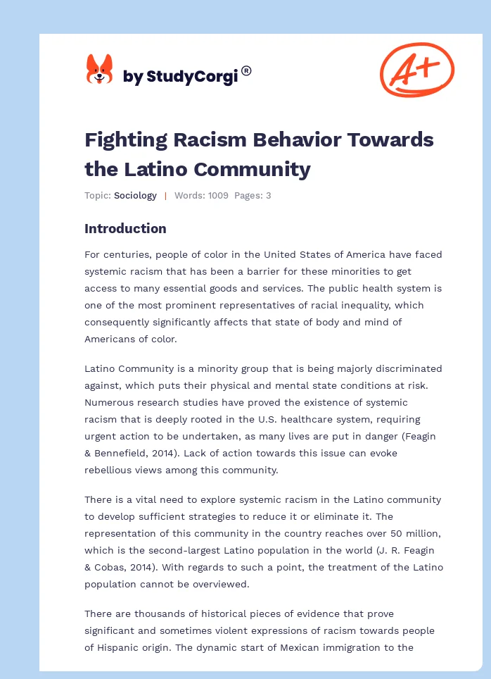 Fighting Racism Behavior Towards the Latino Community. Page 1