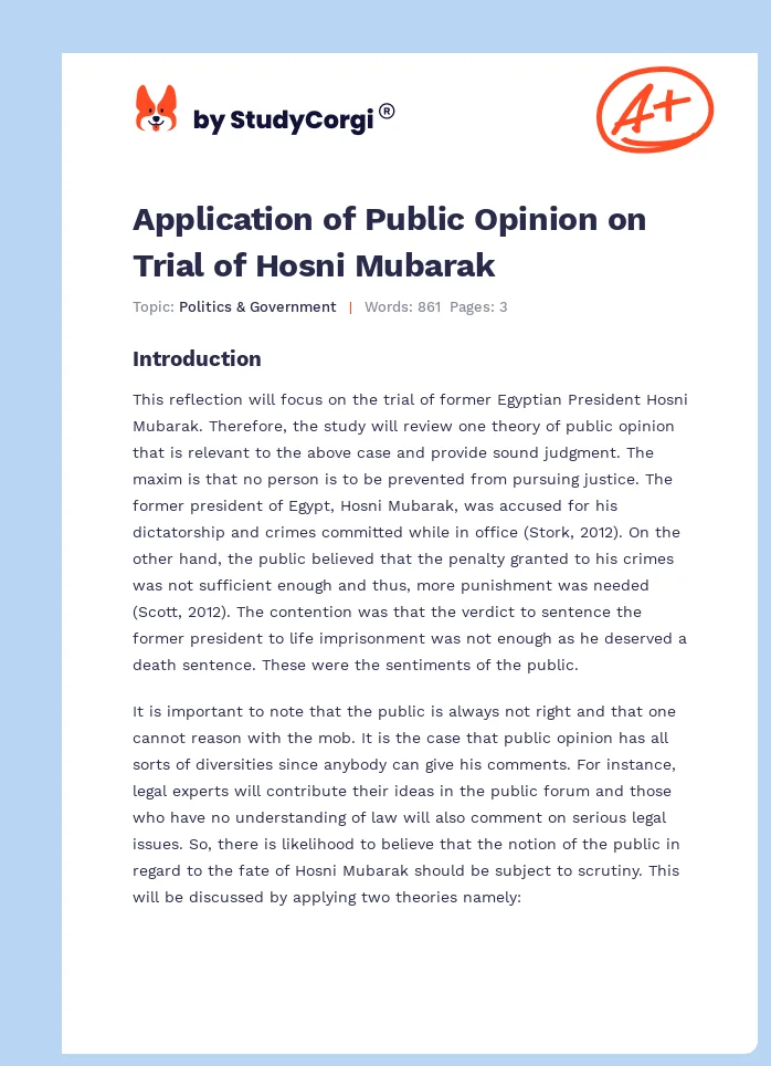 Application of Public Opinion on Trial of Hosni Mubarak. Page 1