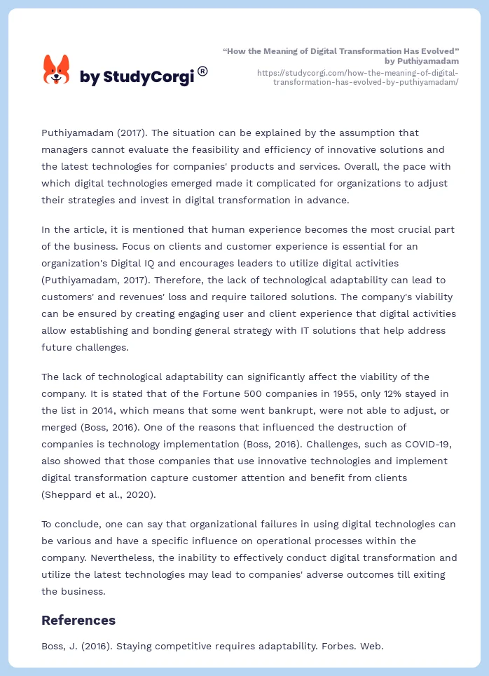 “How the Meaning of Digital Transformation Has Evolved” by Puthiyamadam. Page 2