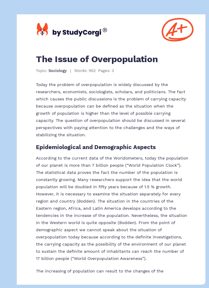 The Issue of Overpopulation. Page 1