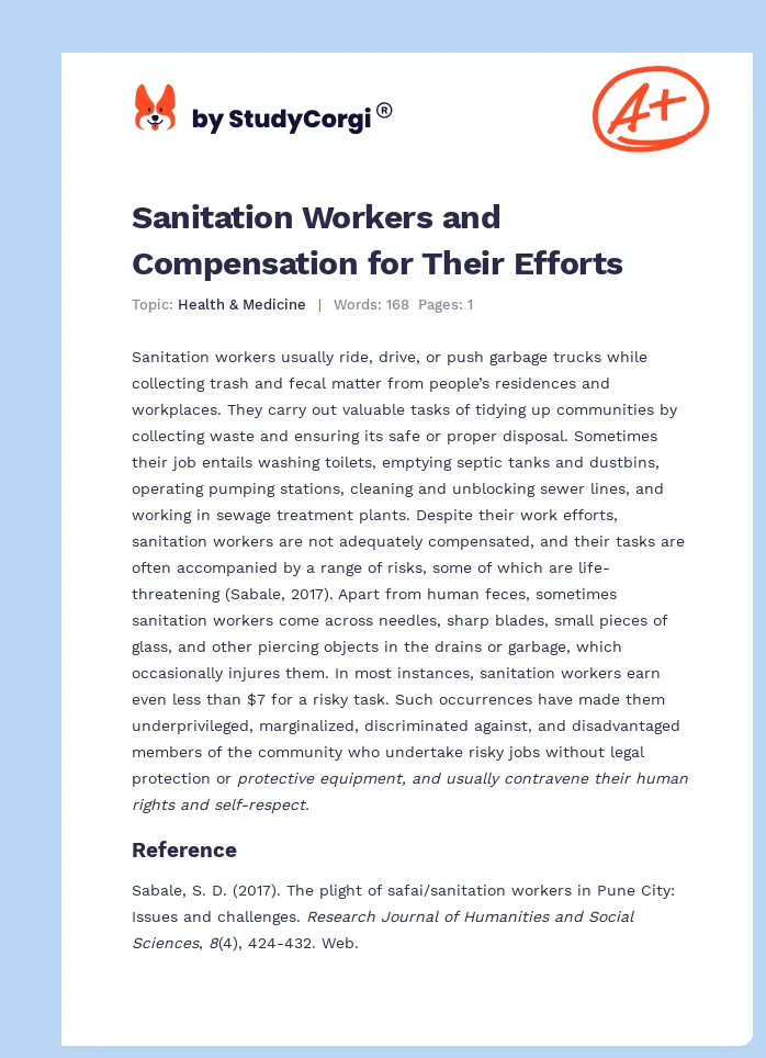 Sanitation Workers and Compensation for Their Efforts. Page 1