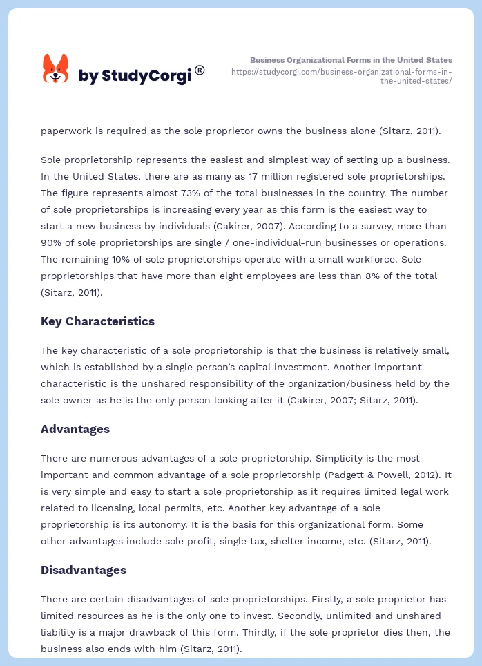 Business Organizational Forms in the United States. Page 2