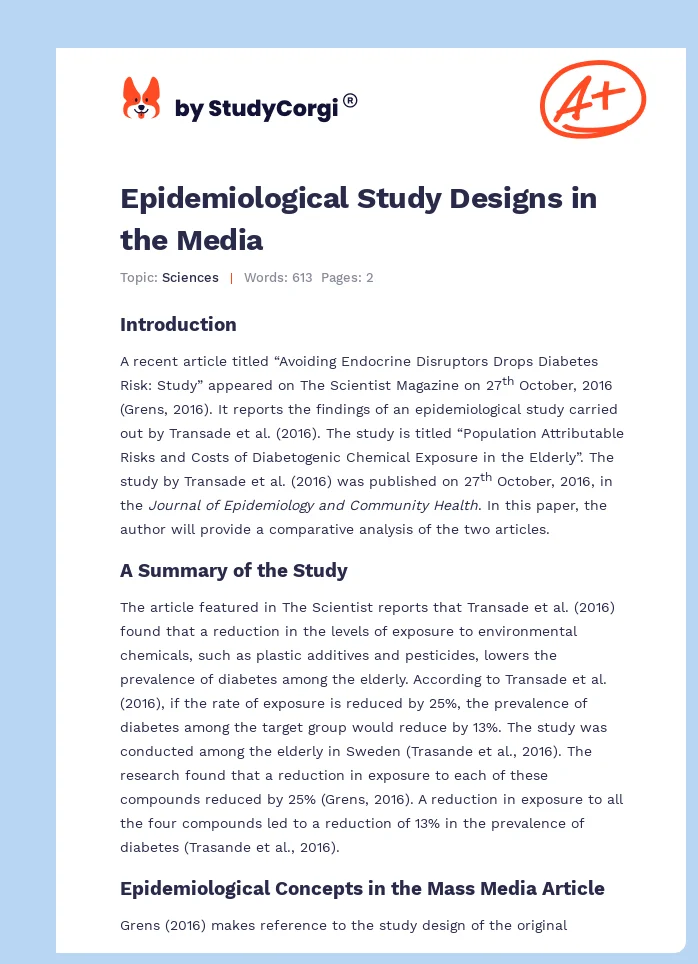 Epidemiological Study Designs in the Media. Page 1