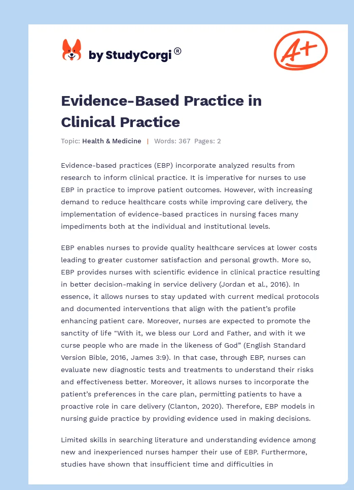 Evidence-Based Practice in Clinical Practice. Page 1