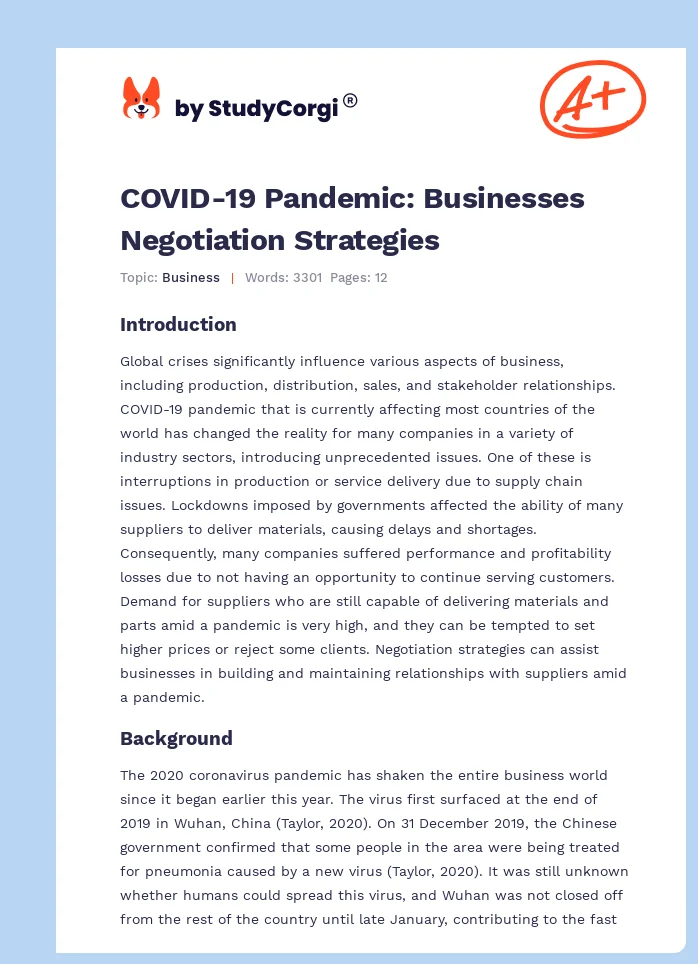 COVID-19 Pandemic: Businesses Negotiation Strategies. Page 1