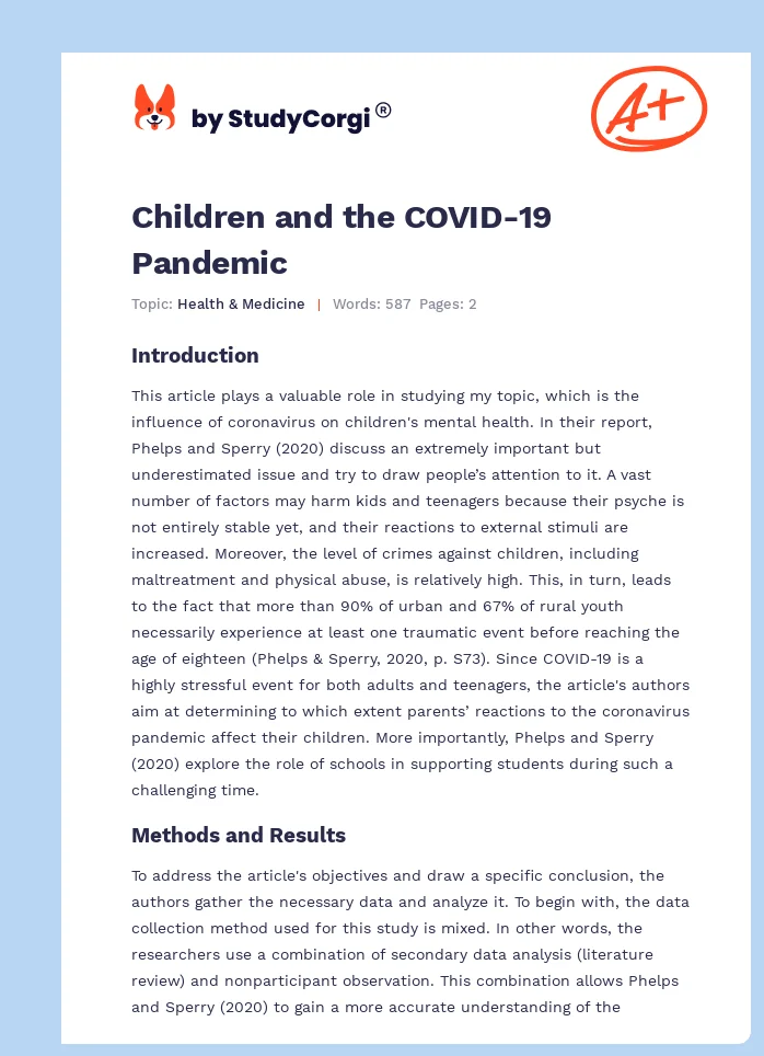 Children and the COVID-19 Pandemic. Page 1