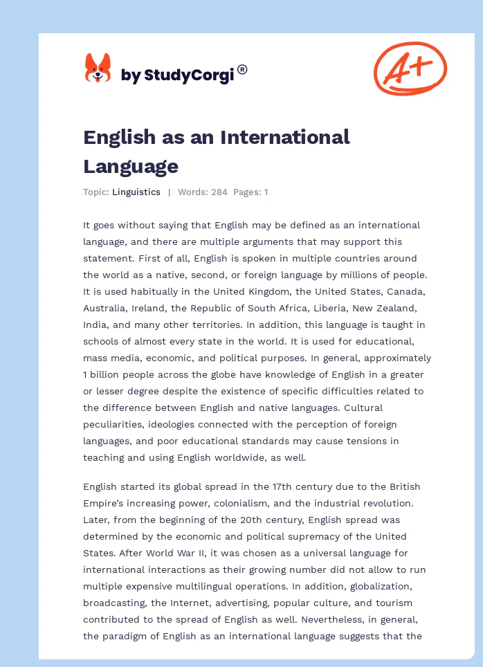 English as an International Language. Page 1
