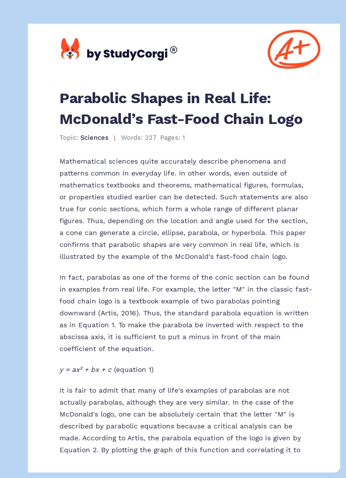 Parabolic Shapes in Real Life: McDonald’s Fast-Food Chain Logo. Page 1