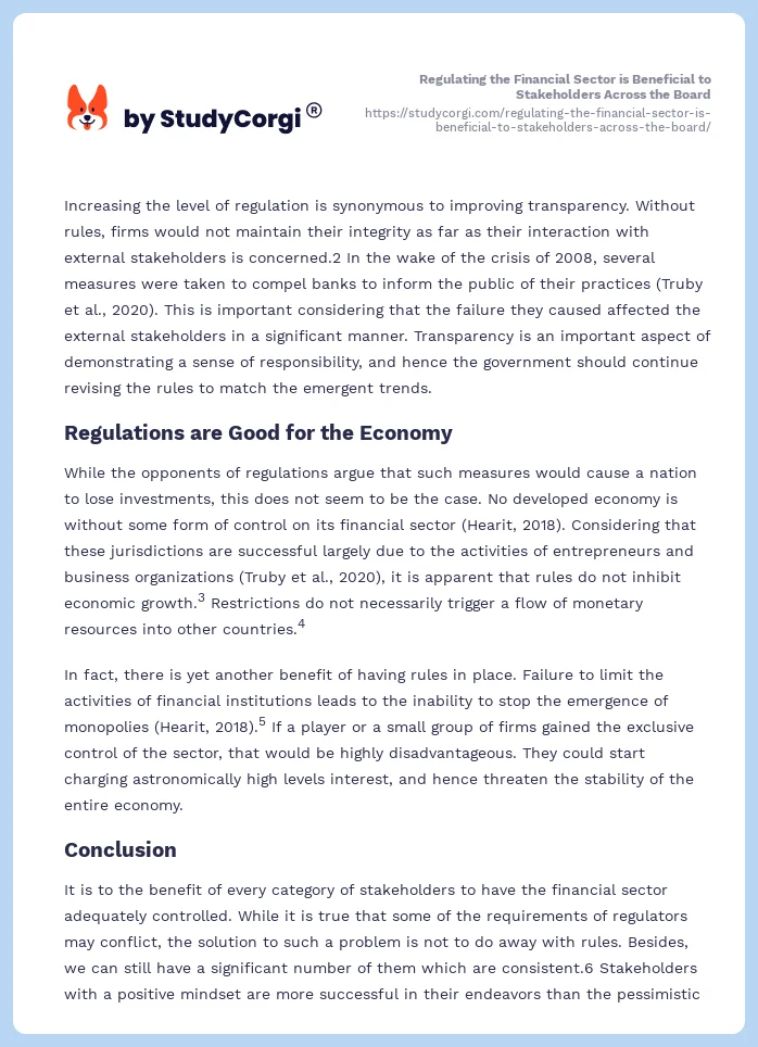 Regulating the Financial Sector is Beneficial to Stakeholders Across the Board. Page 2